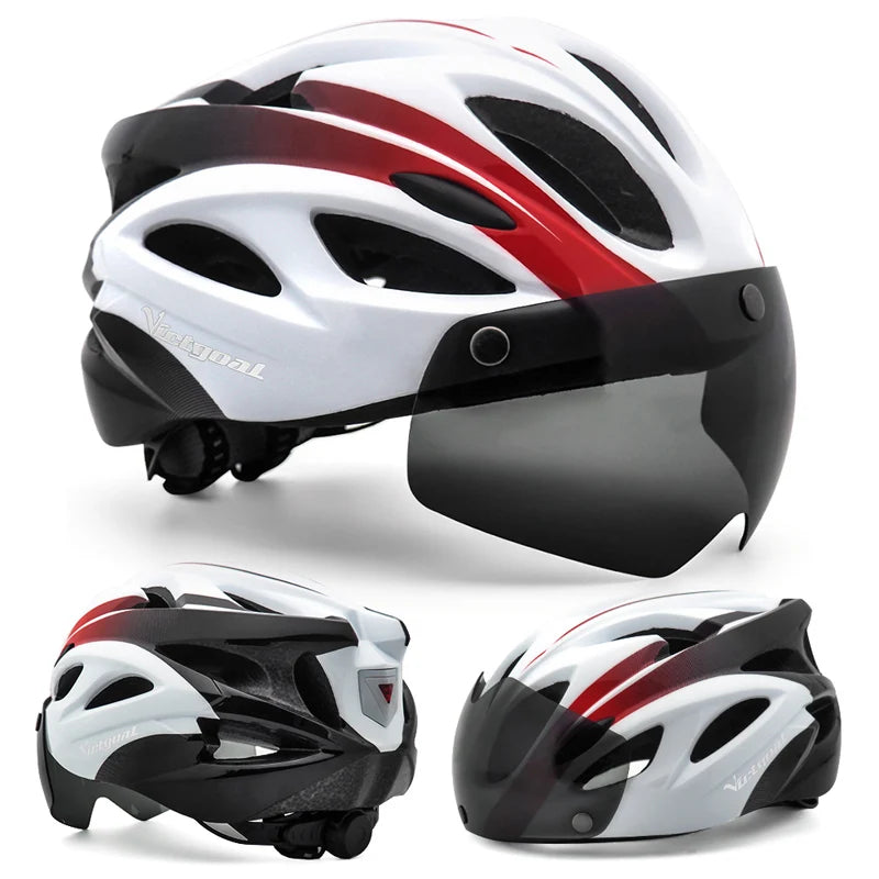 VICTGOAL Bicycle Helmet For Men Taillight Magnetic Goggles UV400 Lens Sun Visor Cycling Helmets MTB Electric Scooter Bike Safety