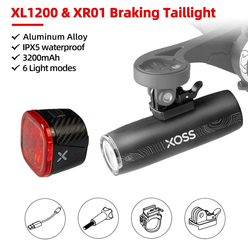 XOSS XL1200 Headlight 200-1200 Lm  Bike Light Waterproof Rechargeable Front Lamp Bicycle Light Aluminum Ultralight Flashlight
