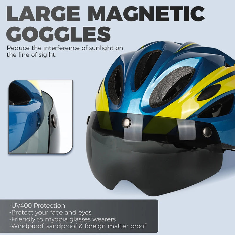 VICTGOAL Bicycle Helmet For Men Taillight Magnetic Goggles UV400 Lens Sun Visor Cycling Helmets MTB Electric Scooter Bike Safety