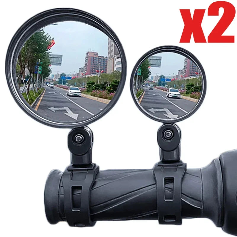 2pcs Adjustable Rotate Bicycle Auxiliary Rearview Mirror Handlebar Mount Wide-Angle Convex Cycling Rear View Mirrors Accessories