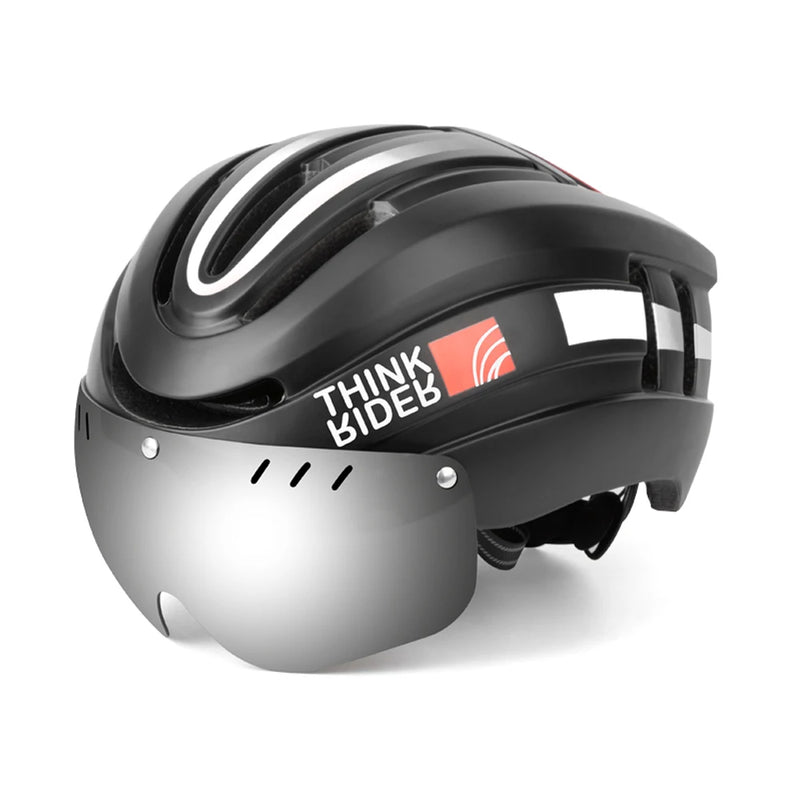 ThinkRider Road MTB Bicycle Helmet LED Light With Magnetic Goggles and Taillight 58-62cm for Men Women Safe Riding Equipment
