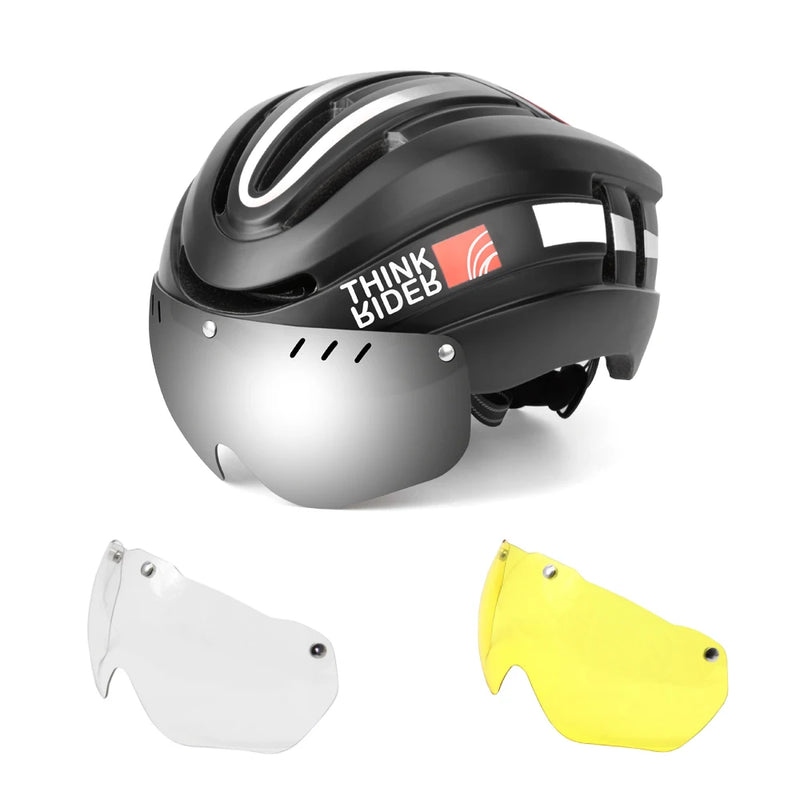 ThinkRider Road MTB Bicycle Helmet LED Light With Magnetic Goggles and Taillight 58-62cm for Men Women Safe Riding Equipment